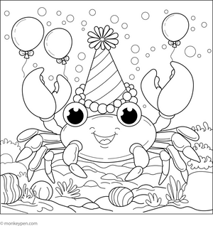 Crab Underwater Party coloring page – free printable for kids to color and enjoy