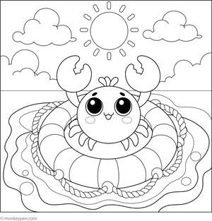Crab in a Lifebuoy coloring page – free printable for kids to color and enjoy