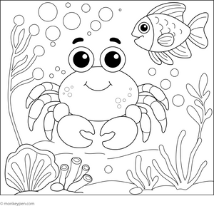 Crab and a Fish coloring page – free printable for kids to color and enjoy