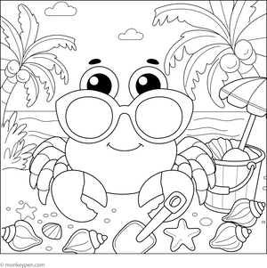 Crab with Sunglasses coloring page – free printable for kids to color and enjoy