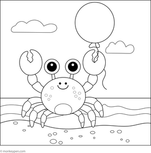 Crab and a Balloon coloring page – free printable for kids to color and enjoy