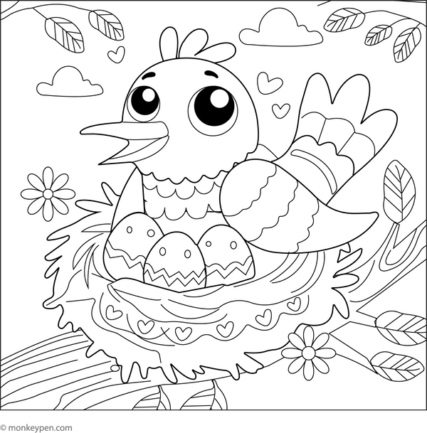 Cuckoo in a Nest coloring page – free printable for kids to color and enjoy
