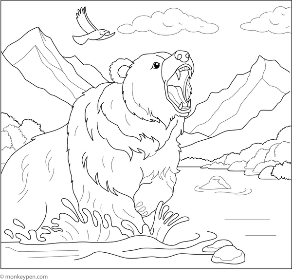 Grizzly Bear Growl Coloring Page – fun and educational printable for children