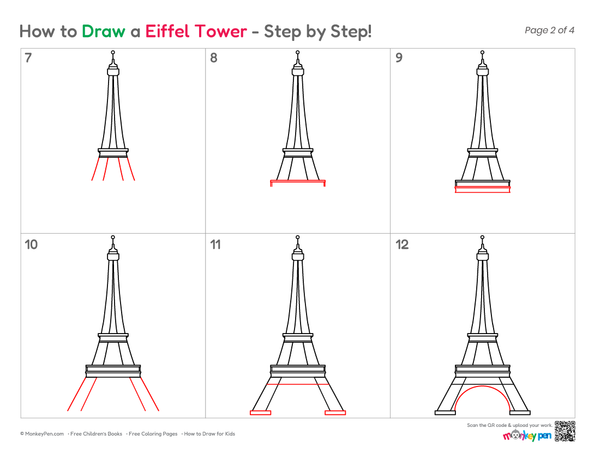 Kids-friendly Eiffel Tower tutorial focusing on clean outlines.