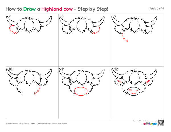 How to Draw a Highland Cow – Step-by-Step Farm Animal Drawing for Kids