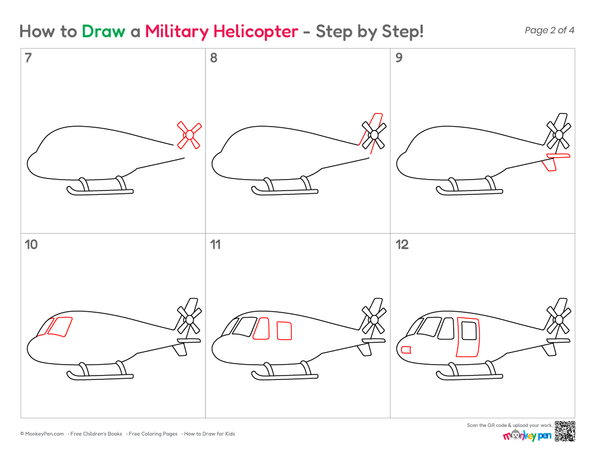 How to Draw a Military Helicopter – Easy Step-by-Step Helicopter Drawing for Kids
