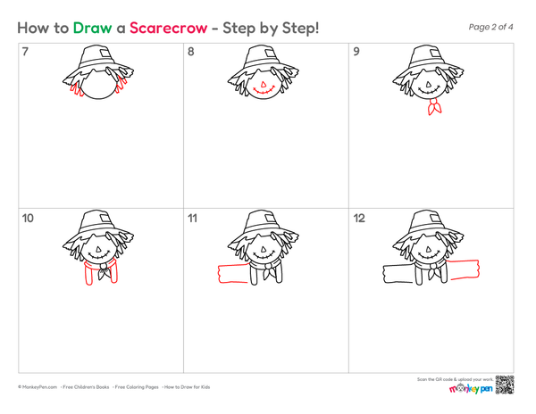 How to Draw a Scarecrow – Simple Step-by-Step Farm Drawing for Kids