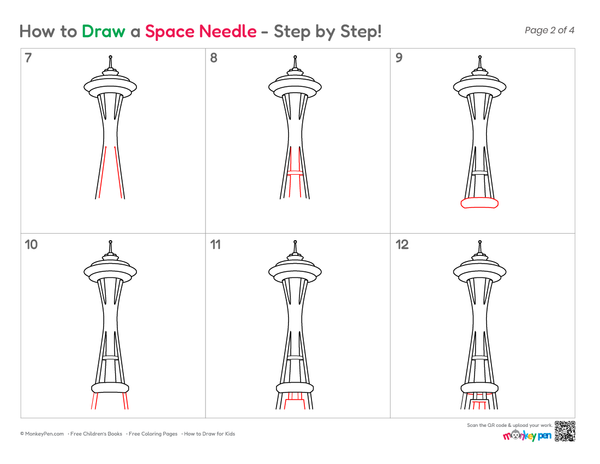 How to Draw the Space Needle – Simple Step-by-Step Landmark Drawing for Kids