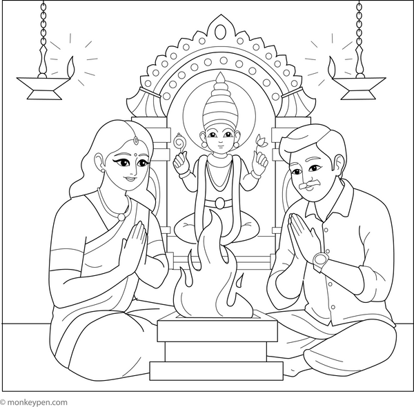 Hindu Pooja Coloring Page