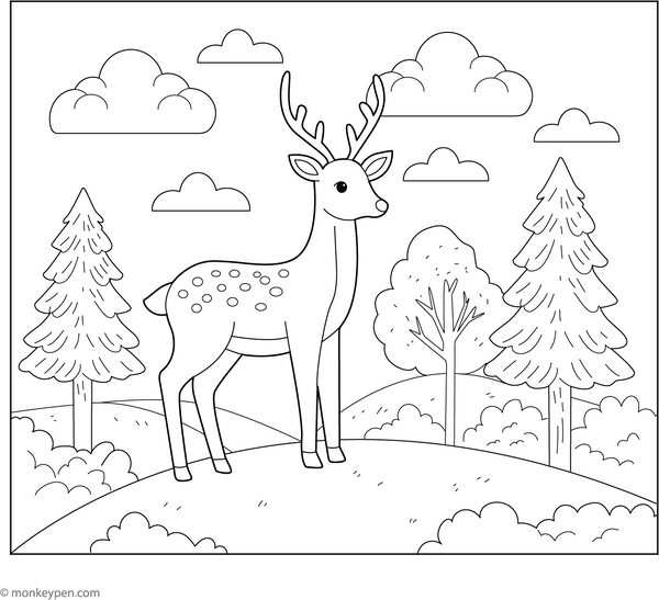 Deer on a Hilltop coloring page – free printable for kids to color and enjoy