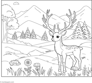 Deer in a Meadow coloring page – free printable for kids to color and enjoy