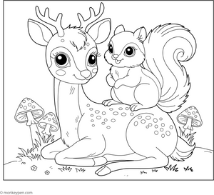 Deer and a Squirrel coloring page – free printable for kids to color and enjoy