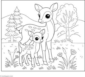 Mama Deer and Baby coloring page – free printable for kids to color and enjoy
