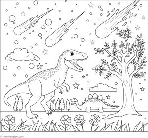 Dinosaurs and Meteor Showers coloring page – free printable for kids to color and enjoy
