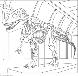 Dinosaur Skeleton in a Museum coloring page – free printable for kids to color and enjoy