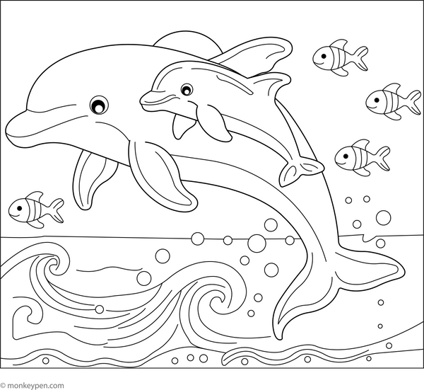 Dolphin Family coloring page – free printable for kids to color and enjoy
