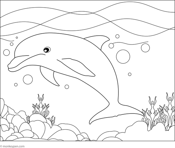 Dolphin Underwater World coloring page – free printable for kids to color and enjoy