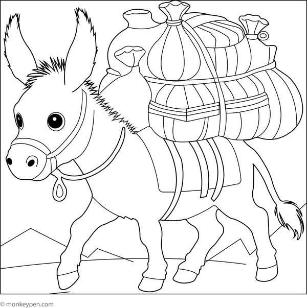 Donkey Carrying Load coloring page – free printable for kids to color and enjoy