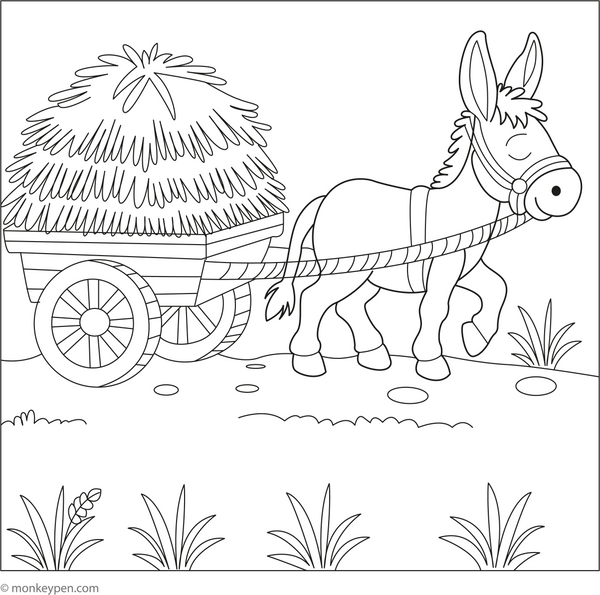 Donkey and a Cart coloring page – free printable for kids to color and enjoy
