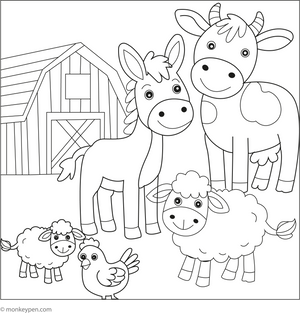Donkey with Animal Friends coloring page – free printable for kids to color and enjoy
