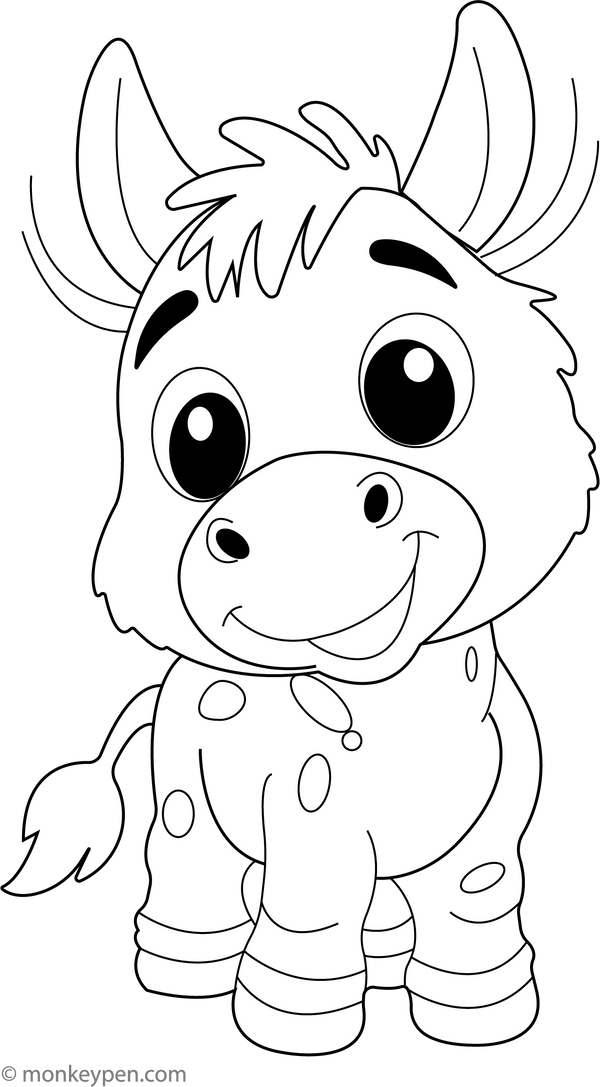 Donkey with Big Smile Coloring Image for Children