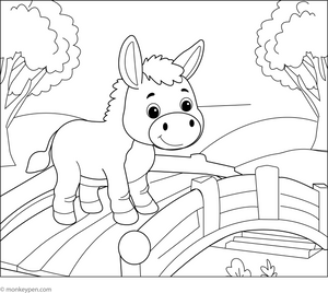 Donkey and a Wooden Bridge coloring page – free printable for kids to color and enjoy
