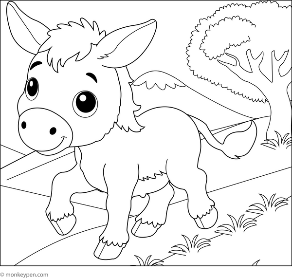 Donkey on a Hilly Path coloring page – free printable for kids to color and enjoy
