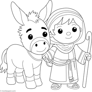 Donkey with a Shepherd Boy coloring page – free printable for kids to color and enjoy