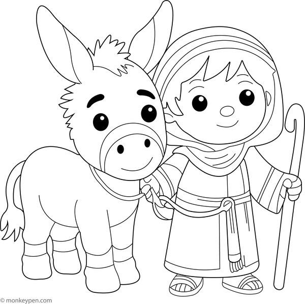 Donkey with a Shepherd Boy coloring page – free printable for kids to color and enjoy