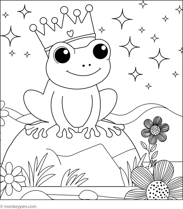 Frog with a Crown coloring page – free printable for kids to color and enjoy