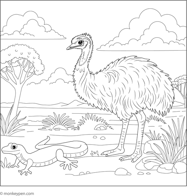 Emu Coloring Book (Printable PDF)