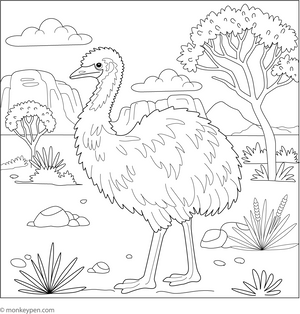 Emu in the Outback coloring page – free printable for kids to color and enjoy