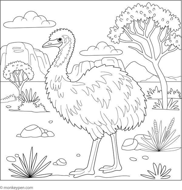 Emu in the Outback coloring page – free printable for kids to color and enjoy