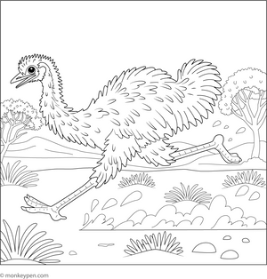 Emu Running Fast coloring page – free printable for kids to color and enjoy