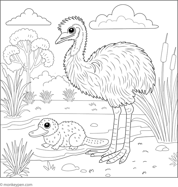 Emu Coloring Book (Printable PDF)