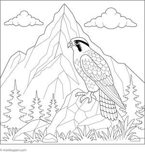 Falcon and a Mountain Peak coloring page – free printable for kids to color and enjoy