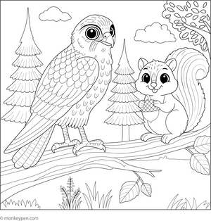 Falcon with Forest Animal coloring page – free printable for kids to color and enjoy