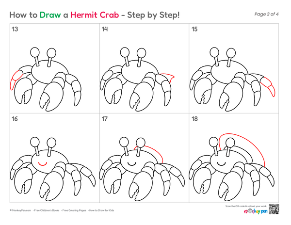 How to Draw a Hermit Crab – Easy Step-by-Step Ocean Animal Drawing for Kids