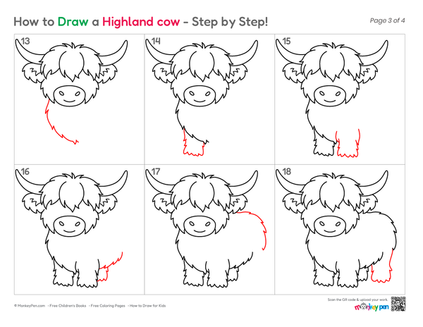 How to Draw a Highland Cow – Step-by-Step Farm Animal Drawing for Kids