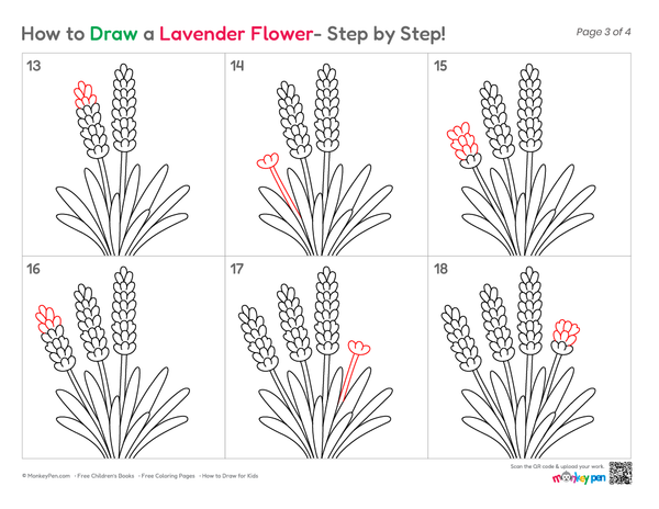 How to Draw a Lavender Flower – Simple Step-by-Step Flower Drawing for Kids