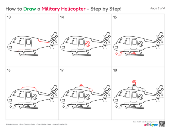 How to Draw a Military Helicopter – Easy Step-by-Step Helicopter Drawing for Kids