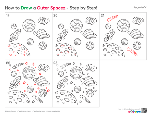 Cute outer space scene drawing for kids