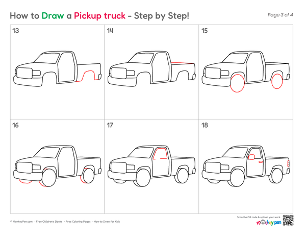How to Draw a Pickup Truck – Simple Step-by-Step Vehicle Drawing for Kids