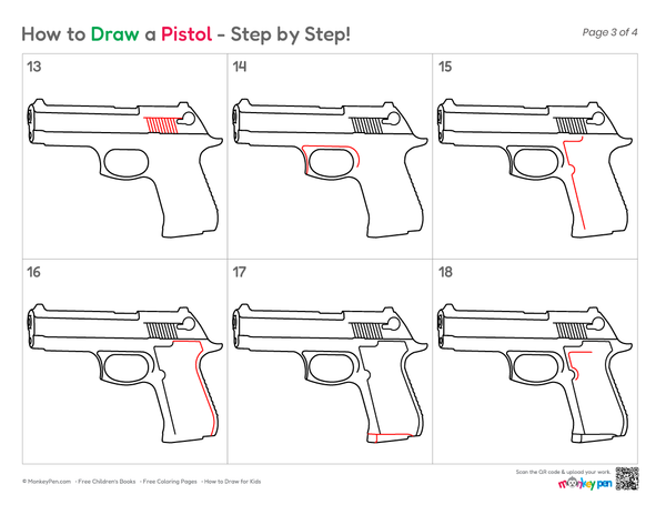 Smooth toy pistol sketch demonstrating easy drawing steps.