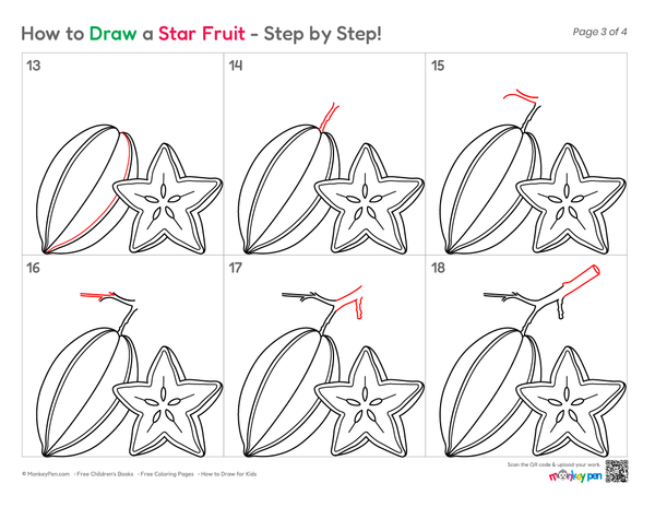 How to Draw a Star Fruit – Step-by-Step Fruit Drawing for Kids