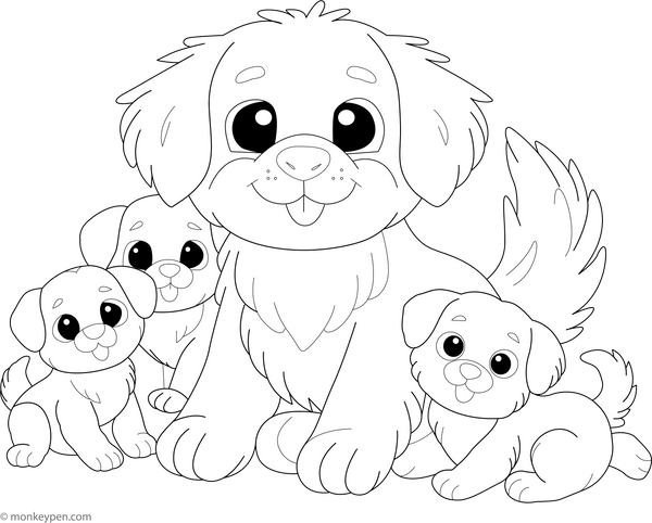 Dog and puppies coloring page – free printable for kids to color and enjoy