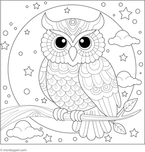 Owl in the Moonlight coloring page – free printable for kids to color and enjoy