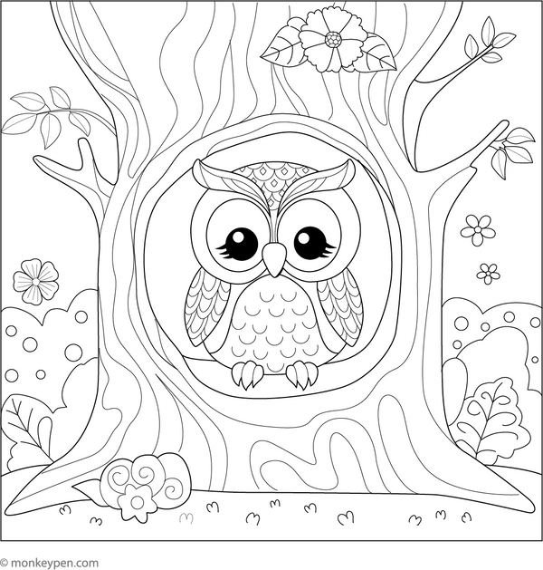 Owl Coloring Book - Instant Download