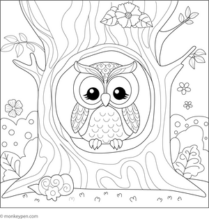 Owl in a Tree Hollow coloring page – free printable for kids to color and enjoy