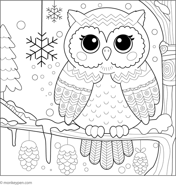 Winter Owl coloring page – free printable for kids to color and enjoy